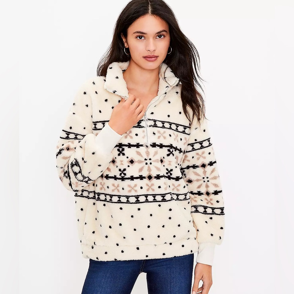 LOFT - Fair Isle Sherpa Zip Sweatshirt!